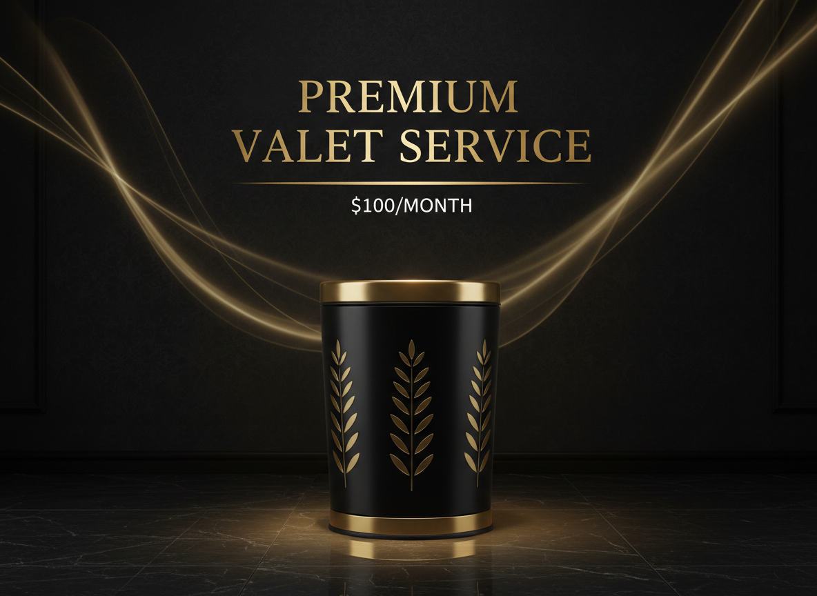 👑 Premium Valet + Weekly Cleaning — $100/month (up to 2 bins)